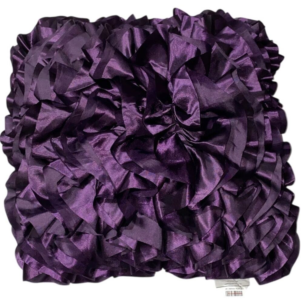 Vintage Pier 1 Flounce Purple Ruffle Pillow Satin 18 x 18 inch Ruffles Square